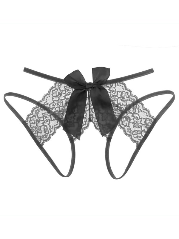 Women's Crotchless Bowknot Perspective Lace Briefs-Icossi