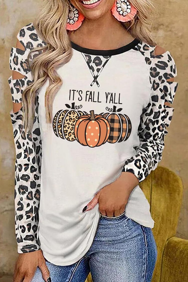 Women's Pullovers Leopard Pumpkin Cutout Pullover-Mayoulove