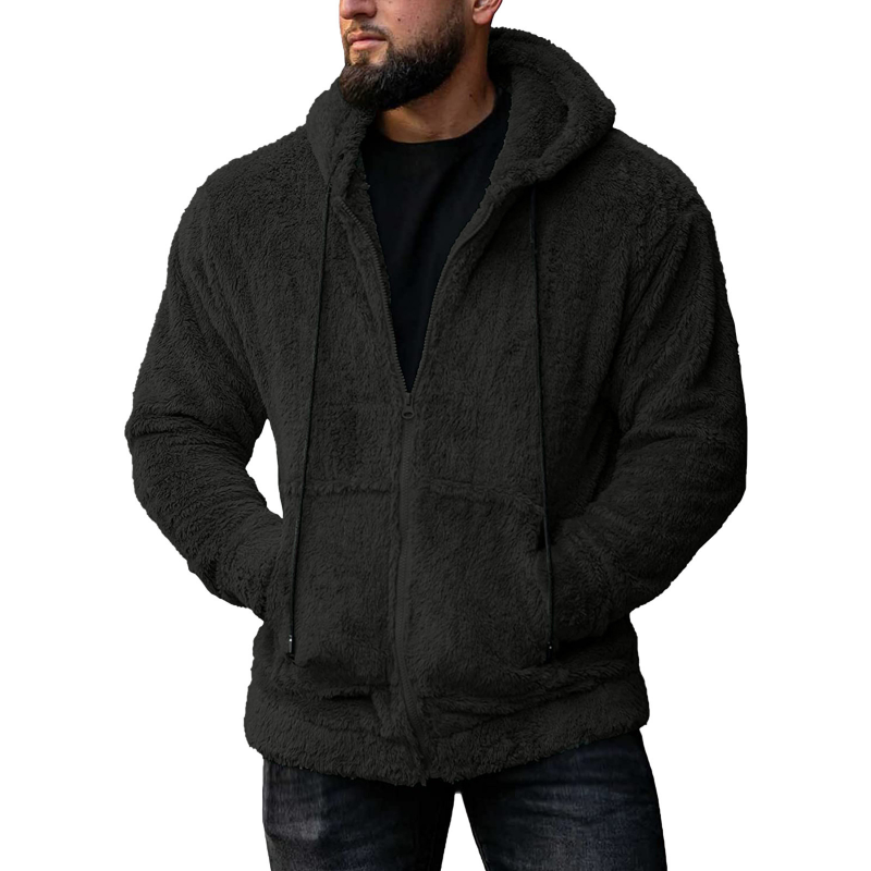 Solid Color Men's Pullover Zipper Fleece Winter Casual Hoodie Coats-VESSFUL