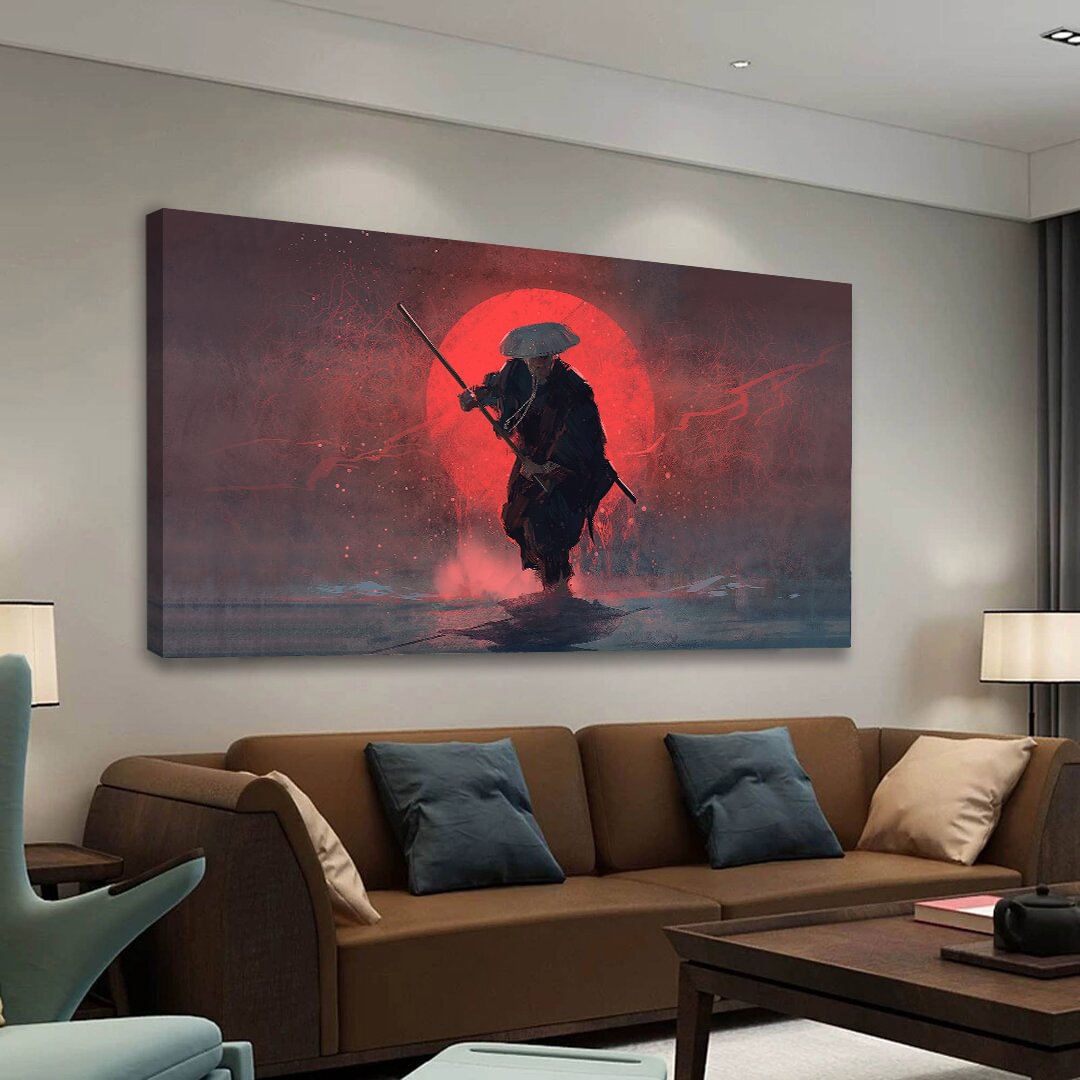 Red Moon Warrior Canvas Wall Art