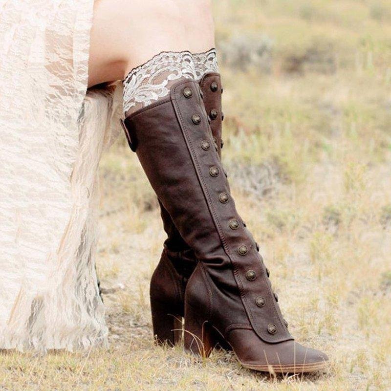 Women Vintage Medieval Boots Retro Cosplay High Martin Boots-Corachic