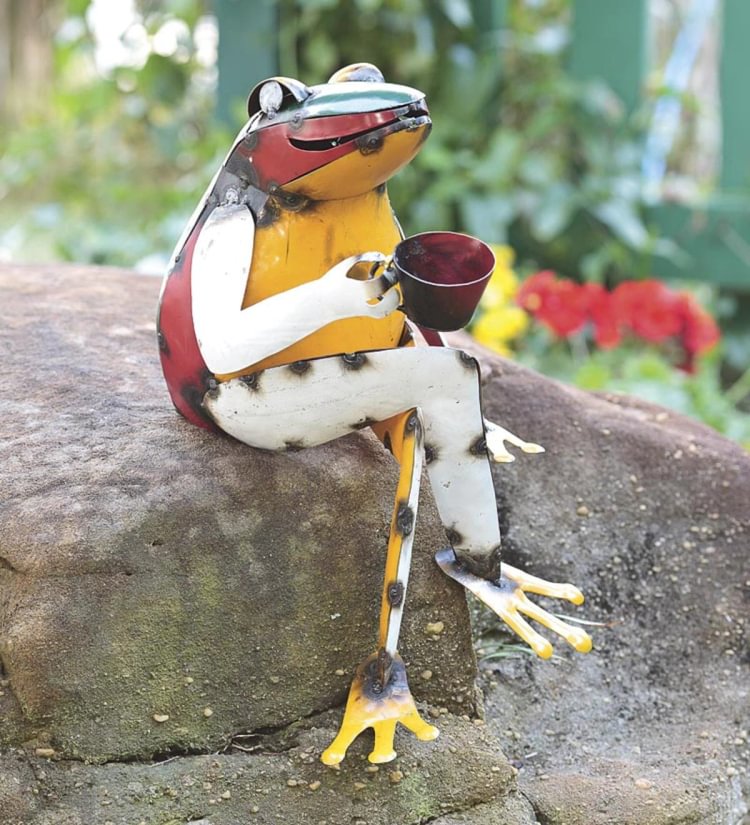 Recycled Metal Tea Frog Garden Art - Family（ Frog garden statue/Recycled Metal Coffee Frog Garden Art） - sean - Codlins