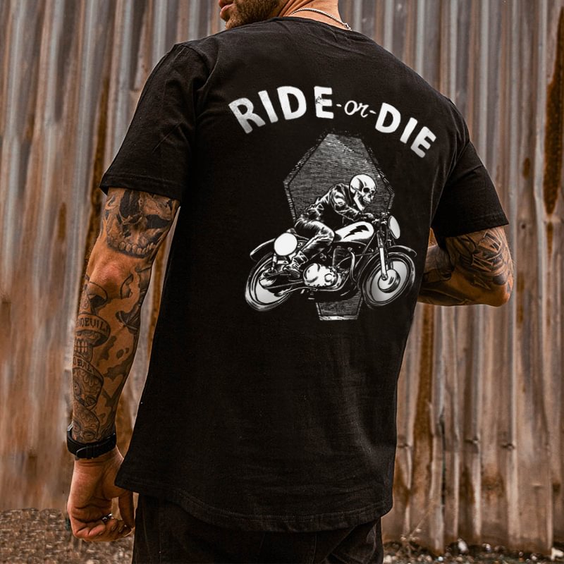 UPRANDY Ride Or Die Skull Riding Printed Men's T-shirt -  UPRANDY