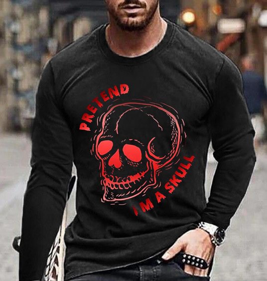 BrosWear Halloween Skull Casual Long Sleeve T-Shirt