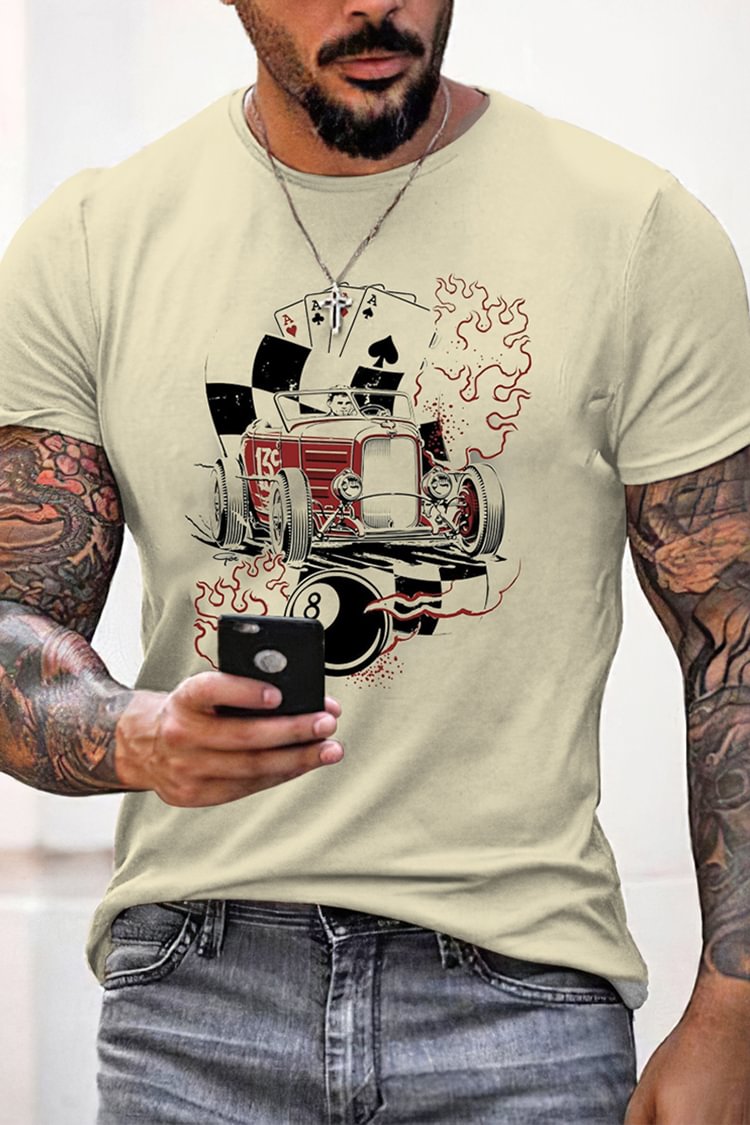 Tiboyz Casual Beige Vintage Men's T-Shirt