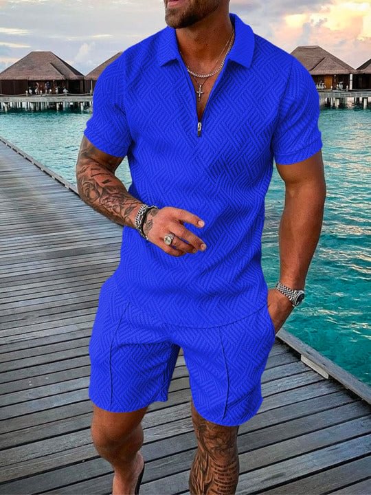 Men's Fashion Blue Holiday Floral Print Polo Suit