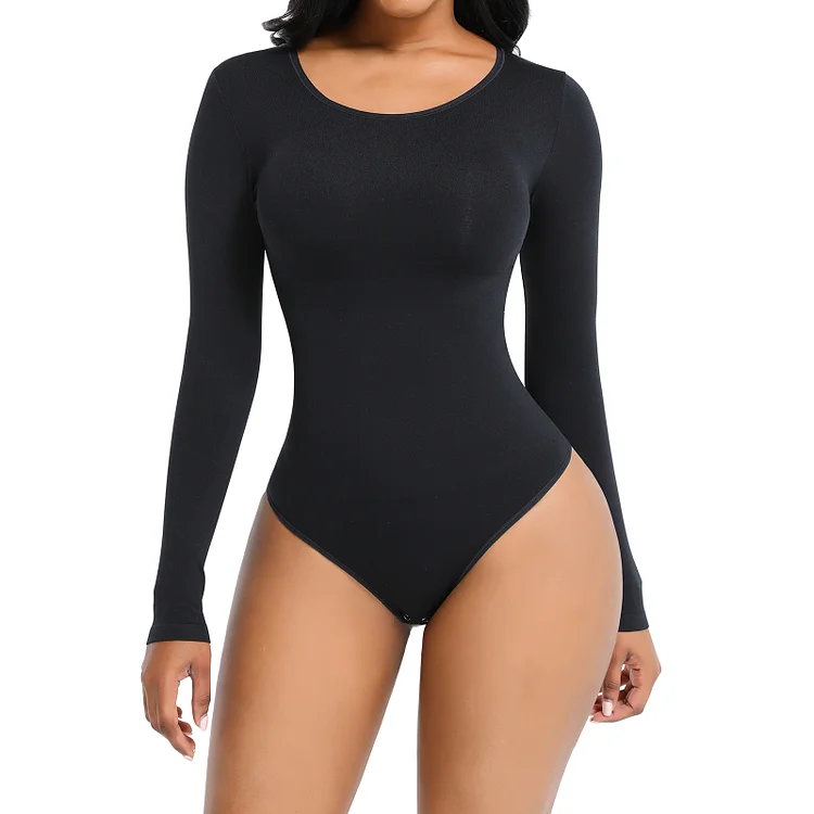 Black Seamless Long Sleeve One-piece Bodysuit Corset Shapewear Bodysuit