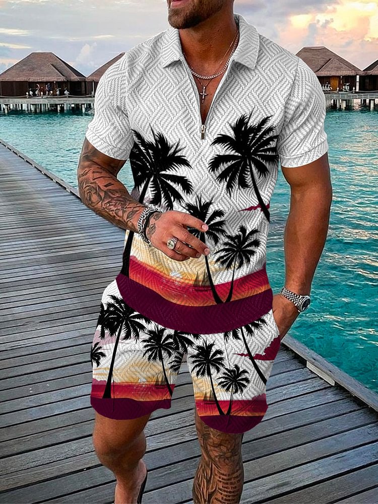 Men's Island Casual Dusk Coconut Print Polo Suit