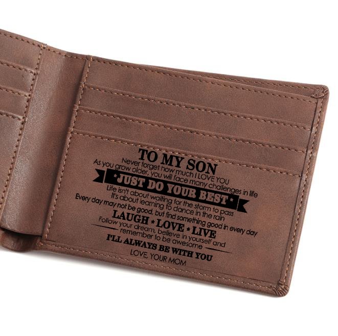 Mom to Son Wallet Engraved Slim Bifold Genuine Cowhide Leather Wallet