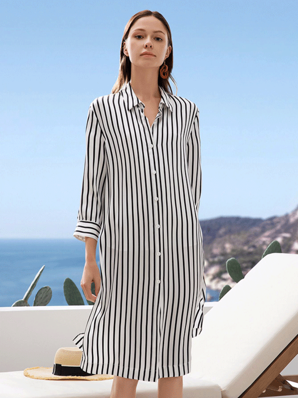 High Quality Zebra Strips Silk Nightgown-Luxury Silk Life
