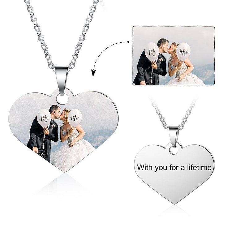 Personalized Picture Necklace Heart Pendant with Engraving Gift For Her, Custom Necklace with Picture and Text