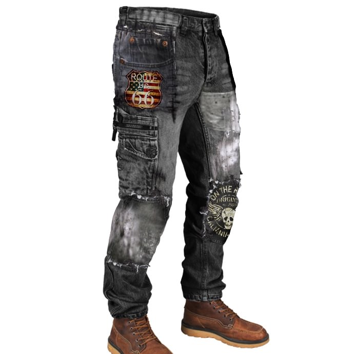 Mens Motorcycle Route 66 Printed Outdoor Sports Casual Pants / [viawink] /