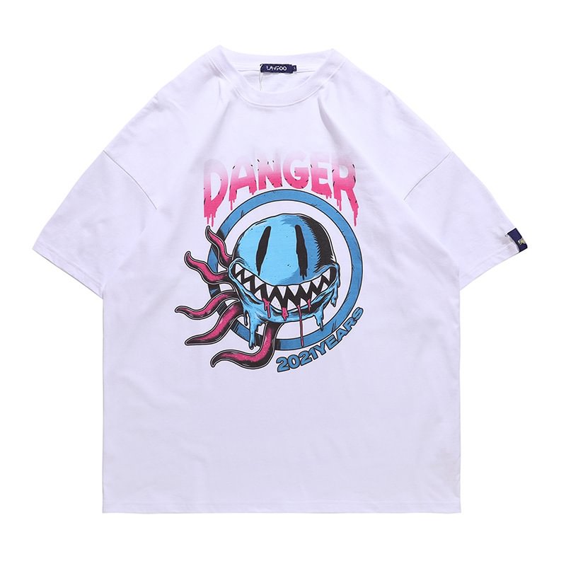 Octopus Smiley Print Short Sleeve Men's Loose T-Shirt / Techwear Club / Techwear