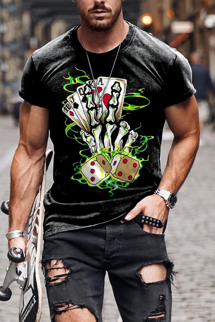Tiboyz Fashion Casual Stretch Poker Dice Cozy T-Shirt