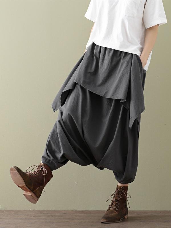 Loose Cropped Ramie Cotton Culottes Casual Pants