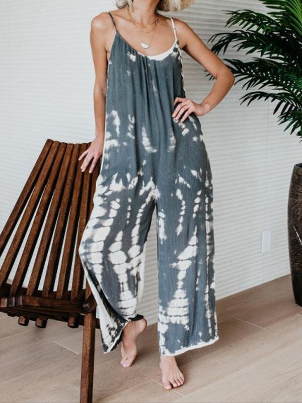 Tie Dyed Sling Loose Jumpsuit-Mayoulove