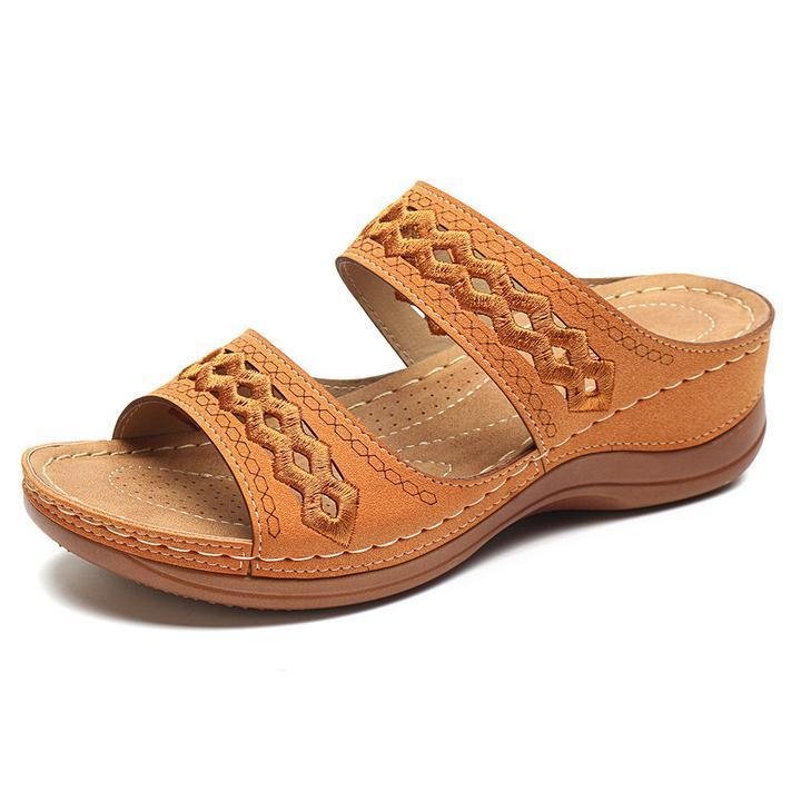 Women's comfortable cut-out embroidered sandals - vzzhome