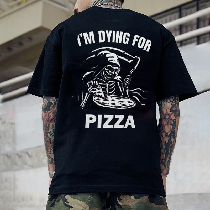 Minnieskull I’m Dying For Pizza Skeleton Print Casual Men’s T-shirt - Minnieskull
