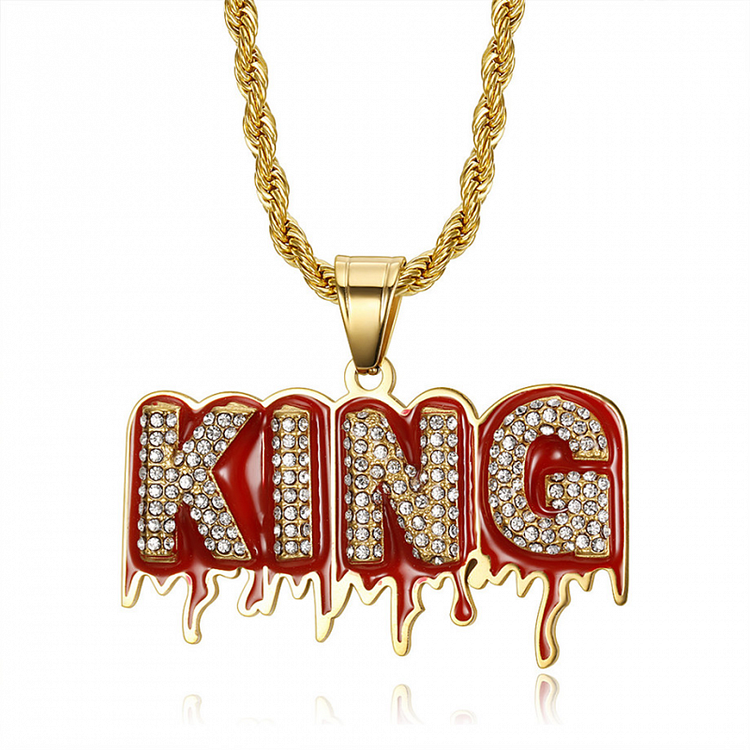 Letter KING Pendant Red Gold Color Necklace