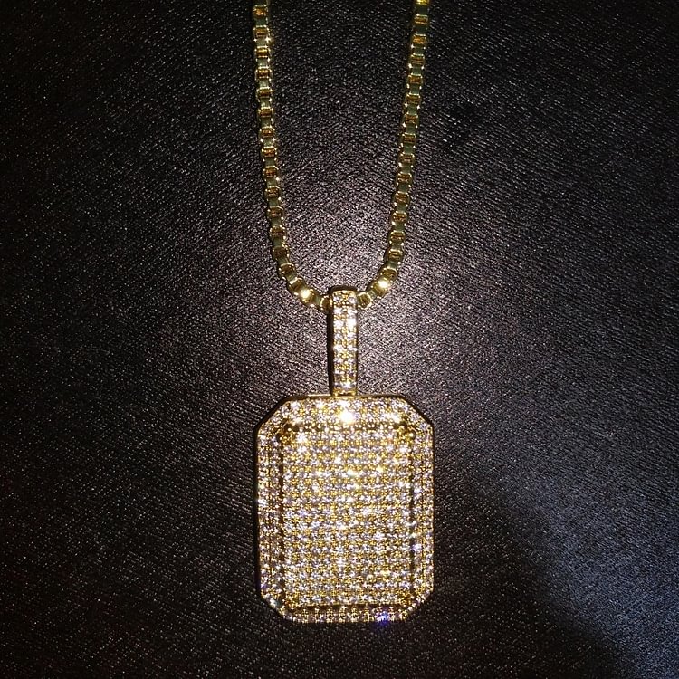 Iced Out Rectangle Pendant Necklace Hiphop Jewelry