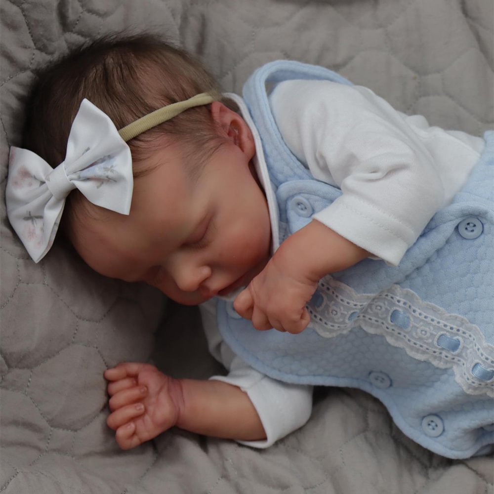 [New Series!] 12"Baby Girl Real Lifelike and Cute Soft Silicone Baby Newborn Reborn Sleeping Baby Doll with Brown Hair Named Minya