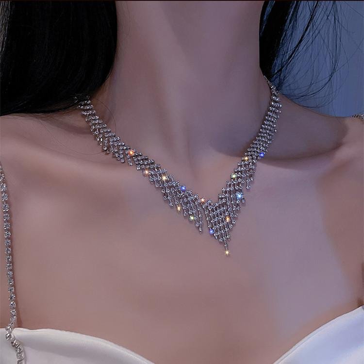 Geometric Tassel Crystal Choker Necklace-VESSFUL