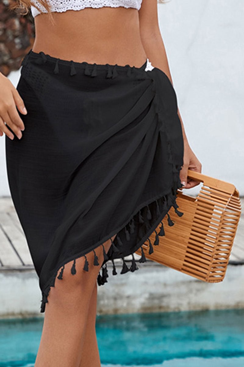 Black Classic Tassel Tie Side Skirt Beachwear