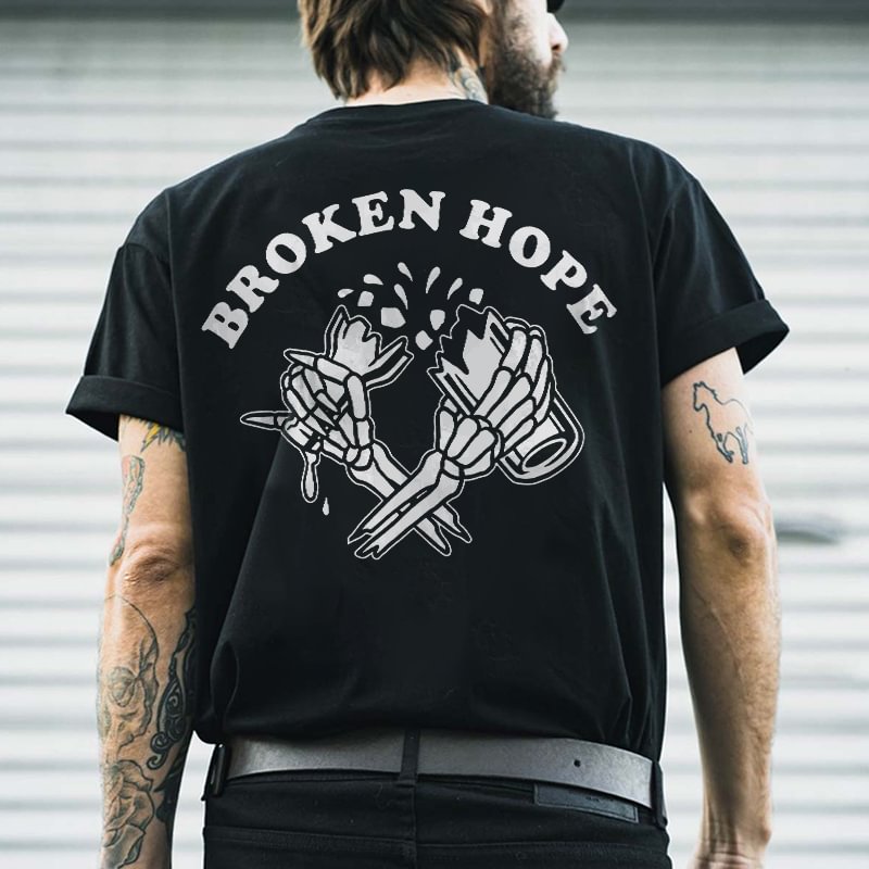 Cloeinc   Broken Hope Skeleton Hand Print Casual Men’s T-shirt - Cloeinc