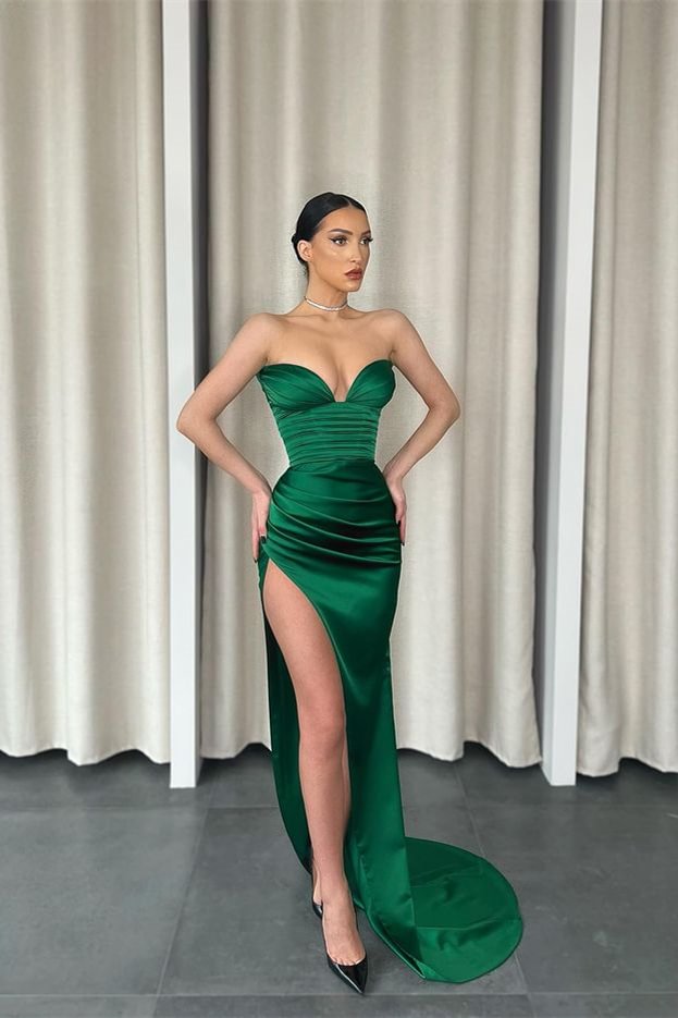 Luluslly Dark Green Sweetheart Mermaid Prom Dress With Split