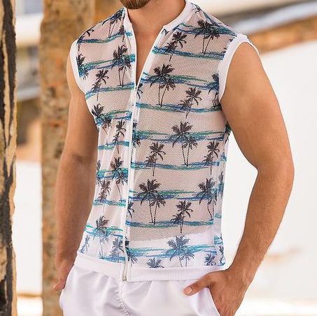 Coconut tree print fierce battle sleeveless shirt / [viawink] /
