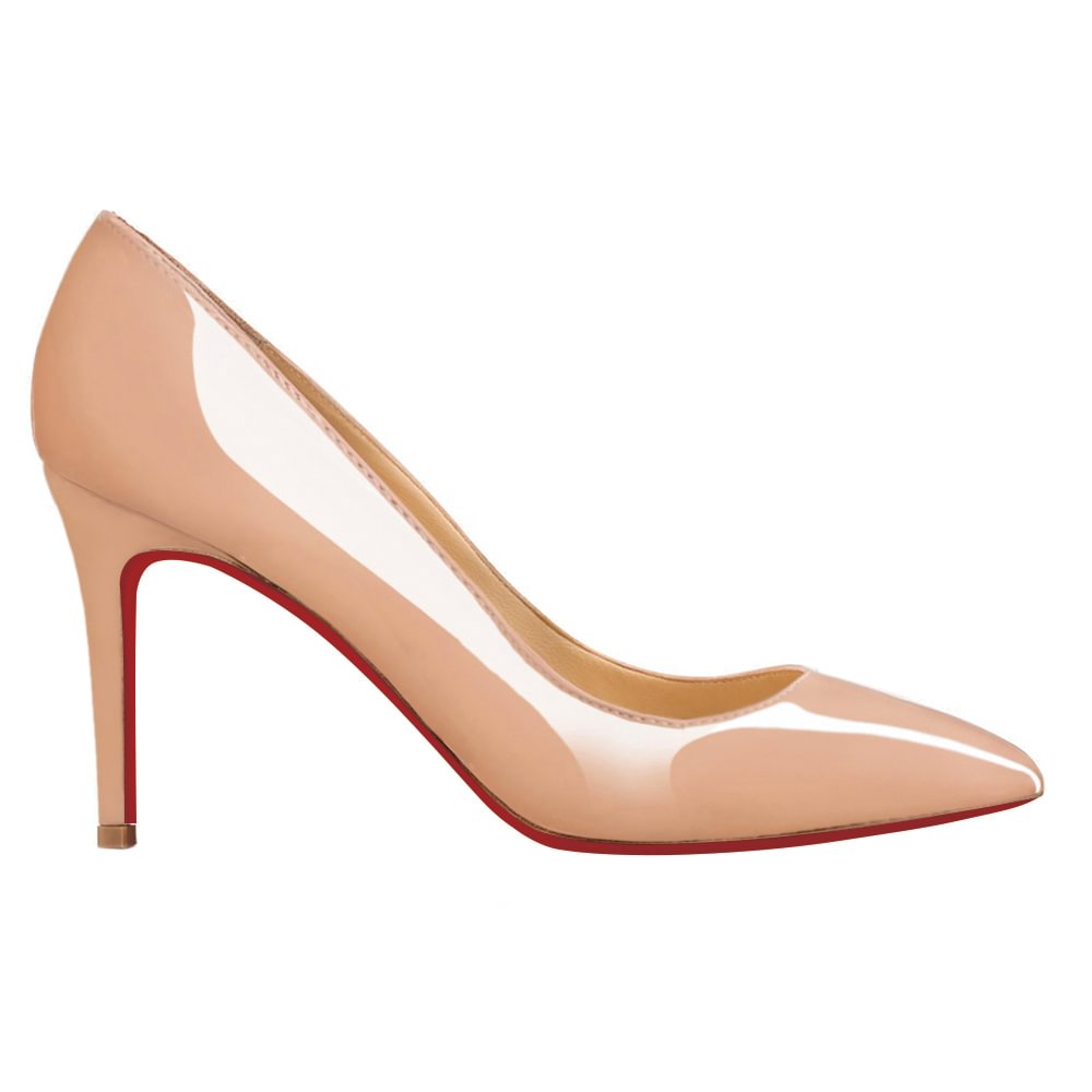 90mm Middle Heels Pointy Toe Pumps Nude Patent-vocosishoes