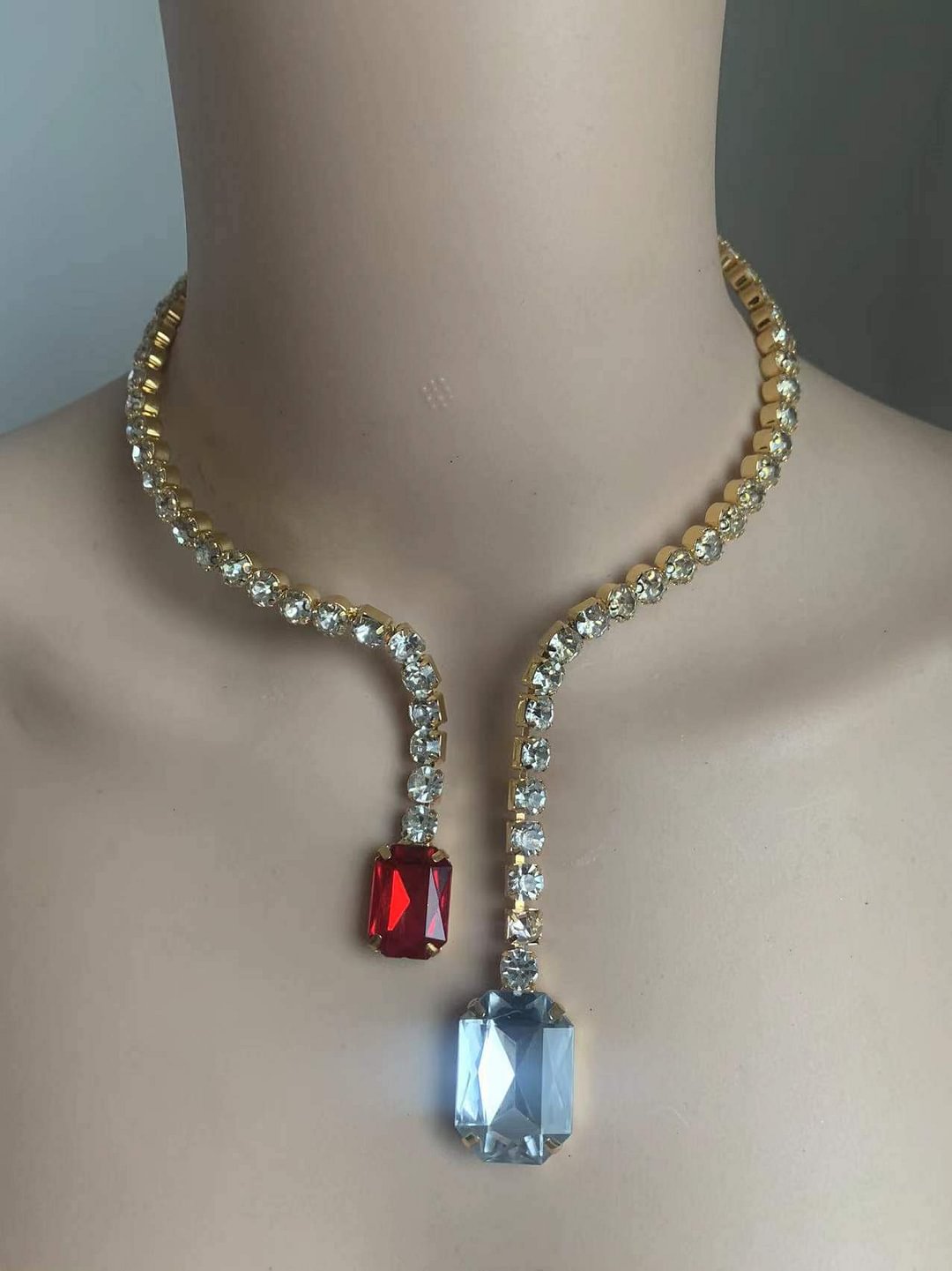 Elegant Double Big Crystal Pendant Cuff Collar Necklace-VESSFUL