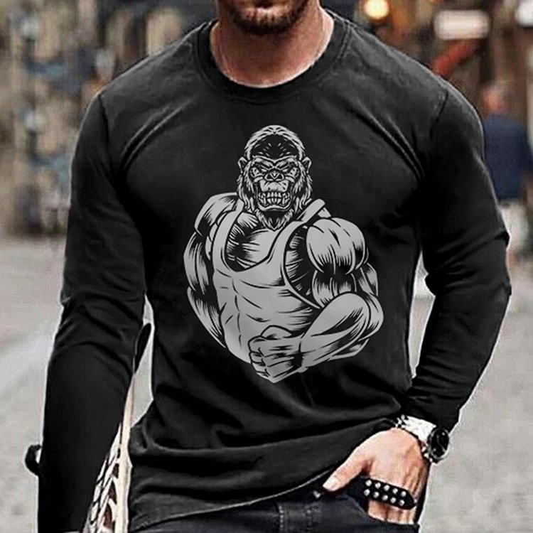 BrosWear Men's Characteristic Animal Pattern Casual Long Sleeve T-Shirt