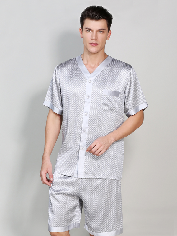 19 Momme Gray Short Silk Pajamas Set For Men
