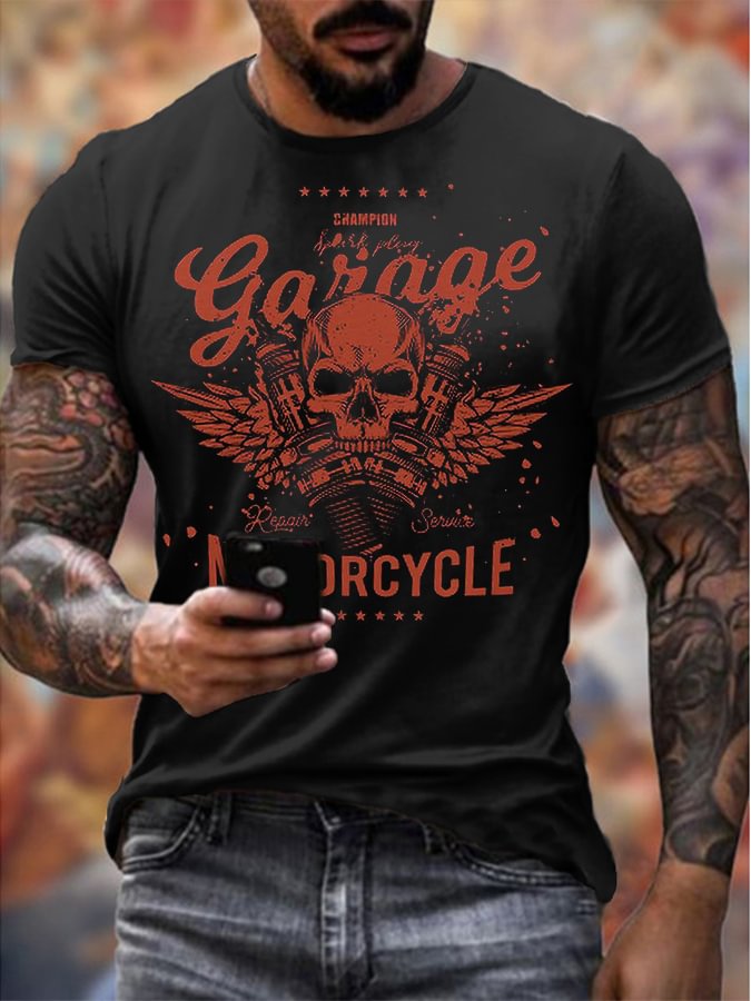 Mens Retro Motorcycle Riding Printed T-shirt / [viawink] /
