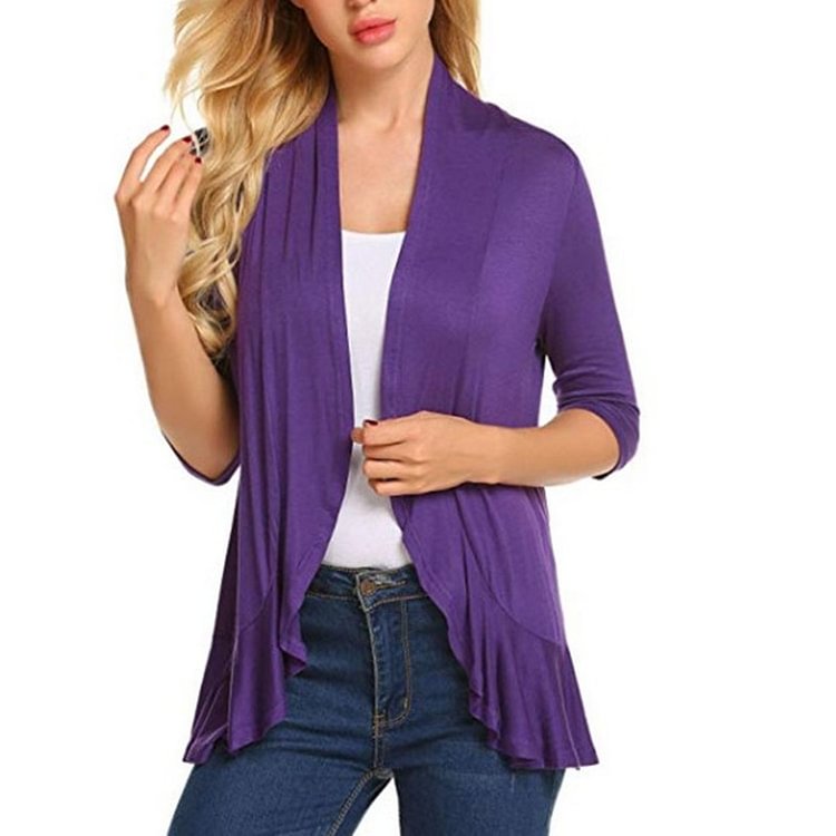 Women's Long Sleeve Solid color Draped Open Front Cardigan
