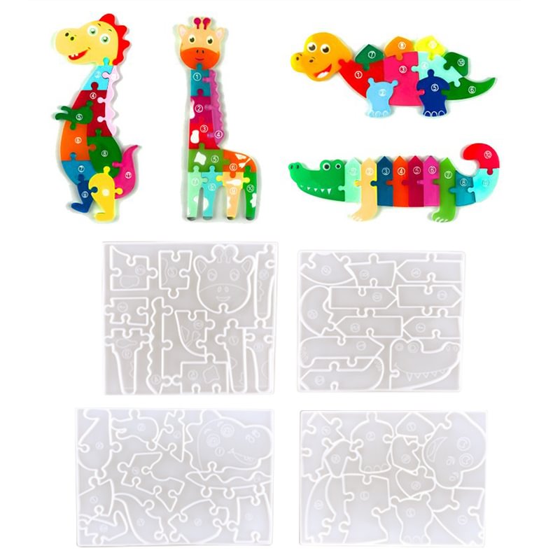 4Pcs Animal Puzzle Toy Silicone Resin Molds
