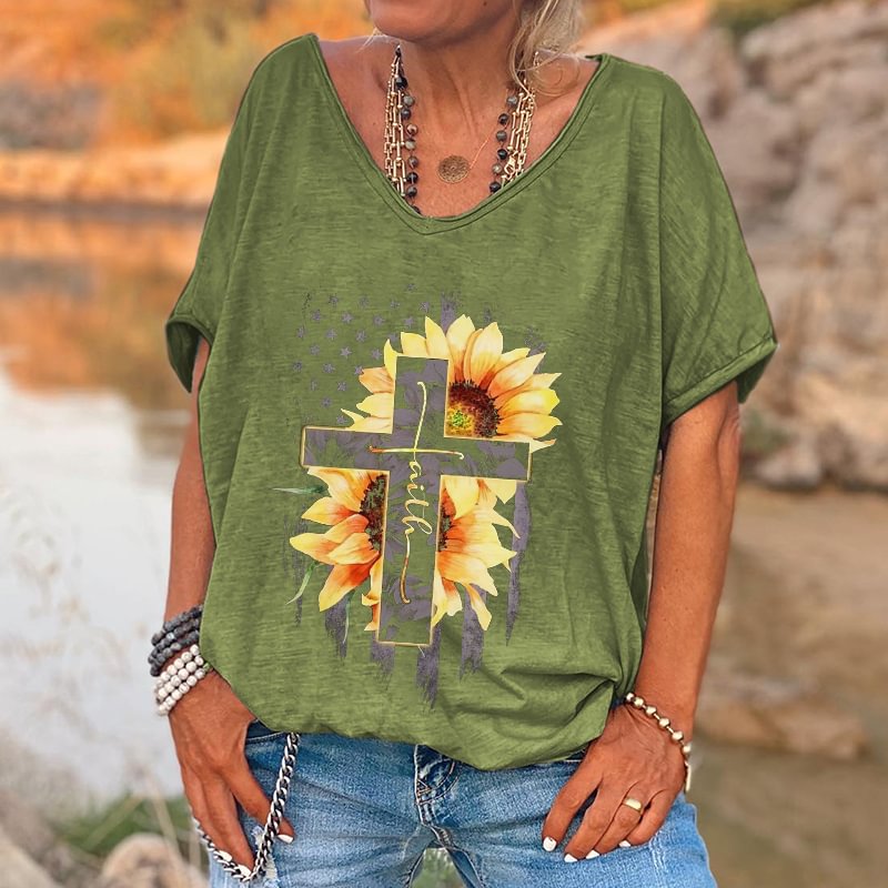 Sunflower Cross Printed Hippy T-shirt