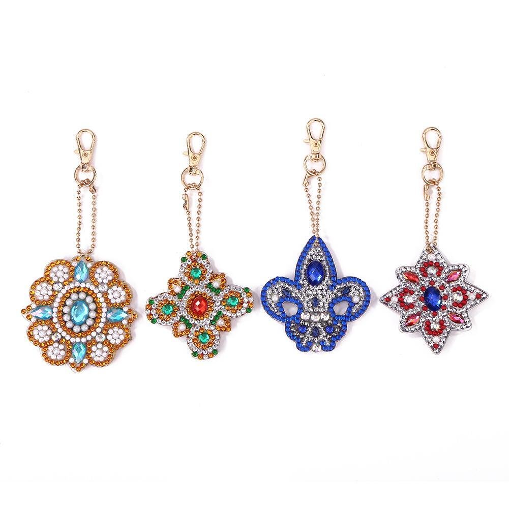 4pcs DIY Full Drill Special Shaped Diamond Painting Keychain Pendant Gifts