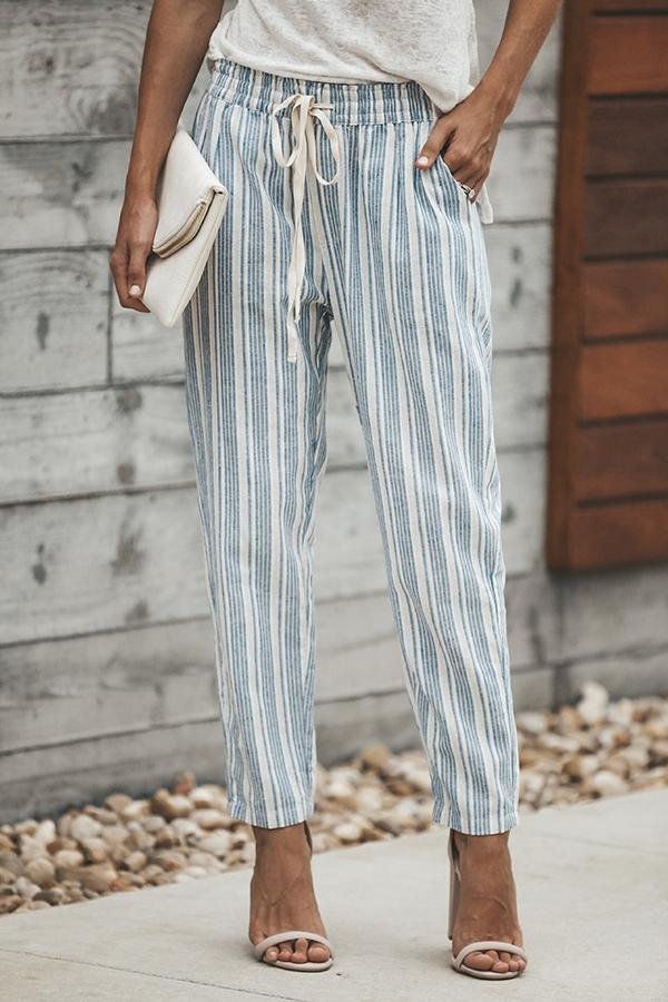 Womens Casual Striped Print Straight Cut Pants-Allyzone-Allyzone