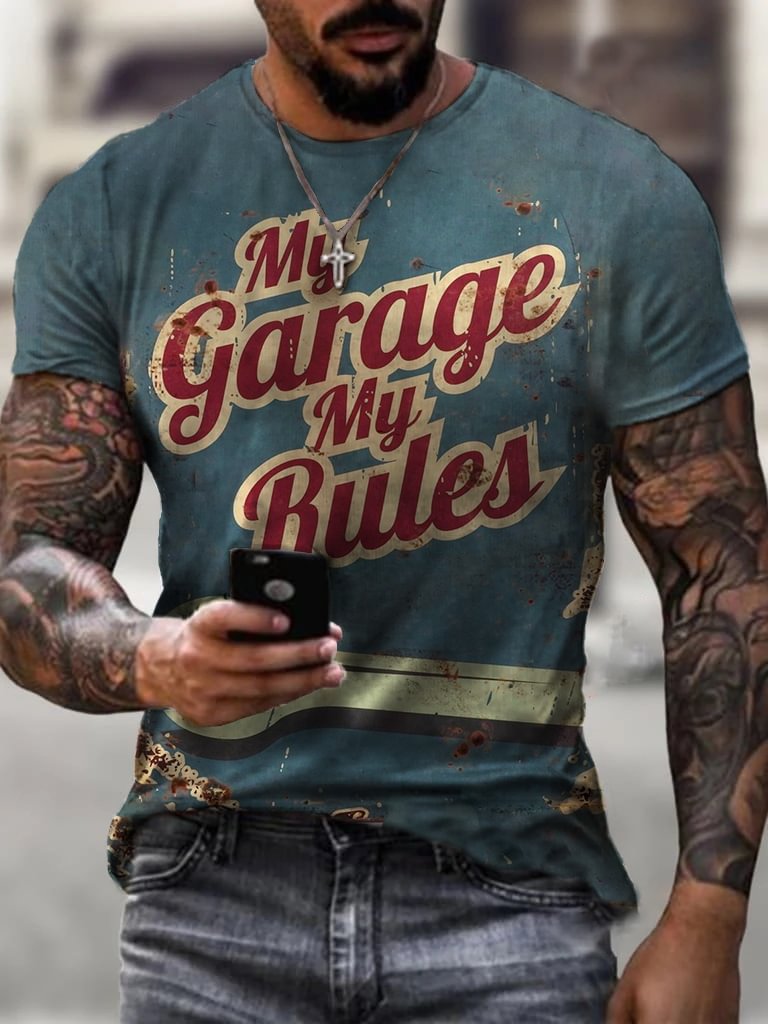 Mens Retro My Garage My Rules Printed Casual T-shirt / [viawink] /