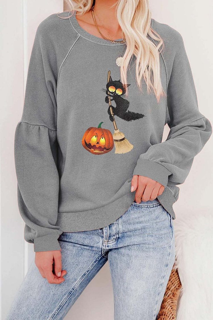 Women's Sweatshirts Pumpkin Cat Sweatshirt-Mayoulove