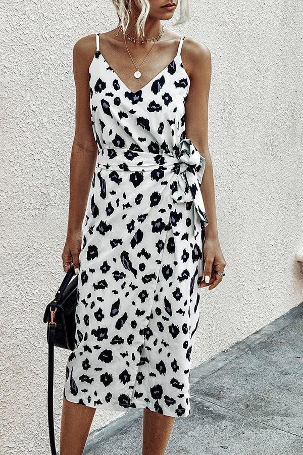 Fashionable Leopard-print Strapped Backless Midi Dress P11759