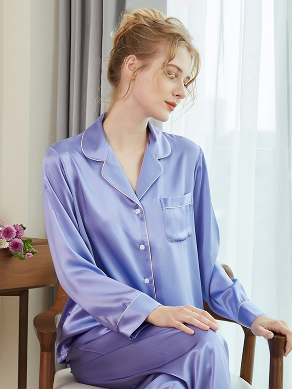19 Momme Luxury Classic Shirt Style Silk Pajamas Set-Real Silk Life