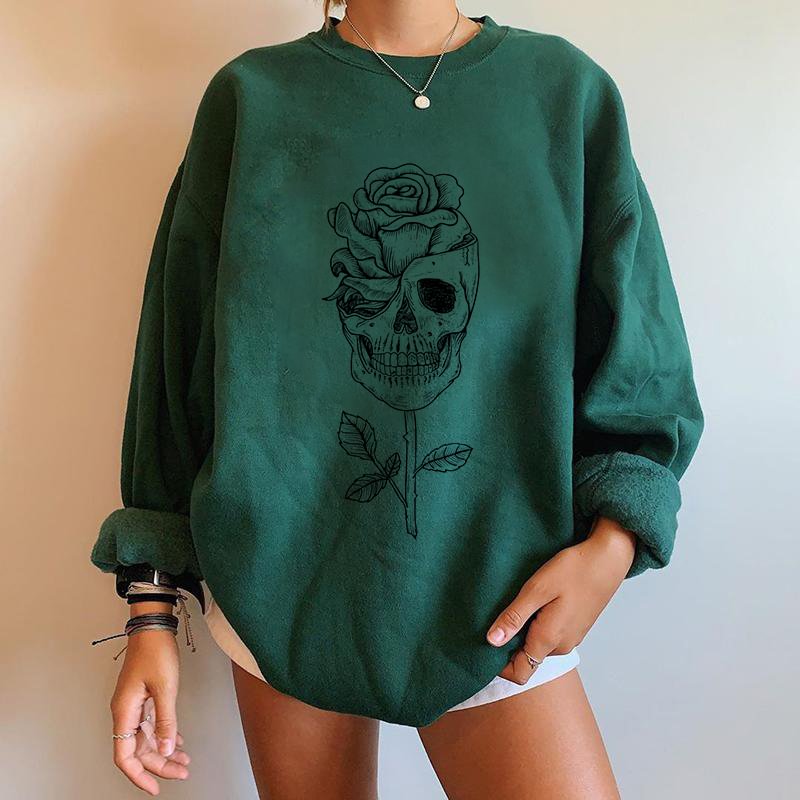   Skull Skeleton and rose long-sleeved sweatshirt - Neojana