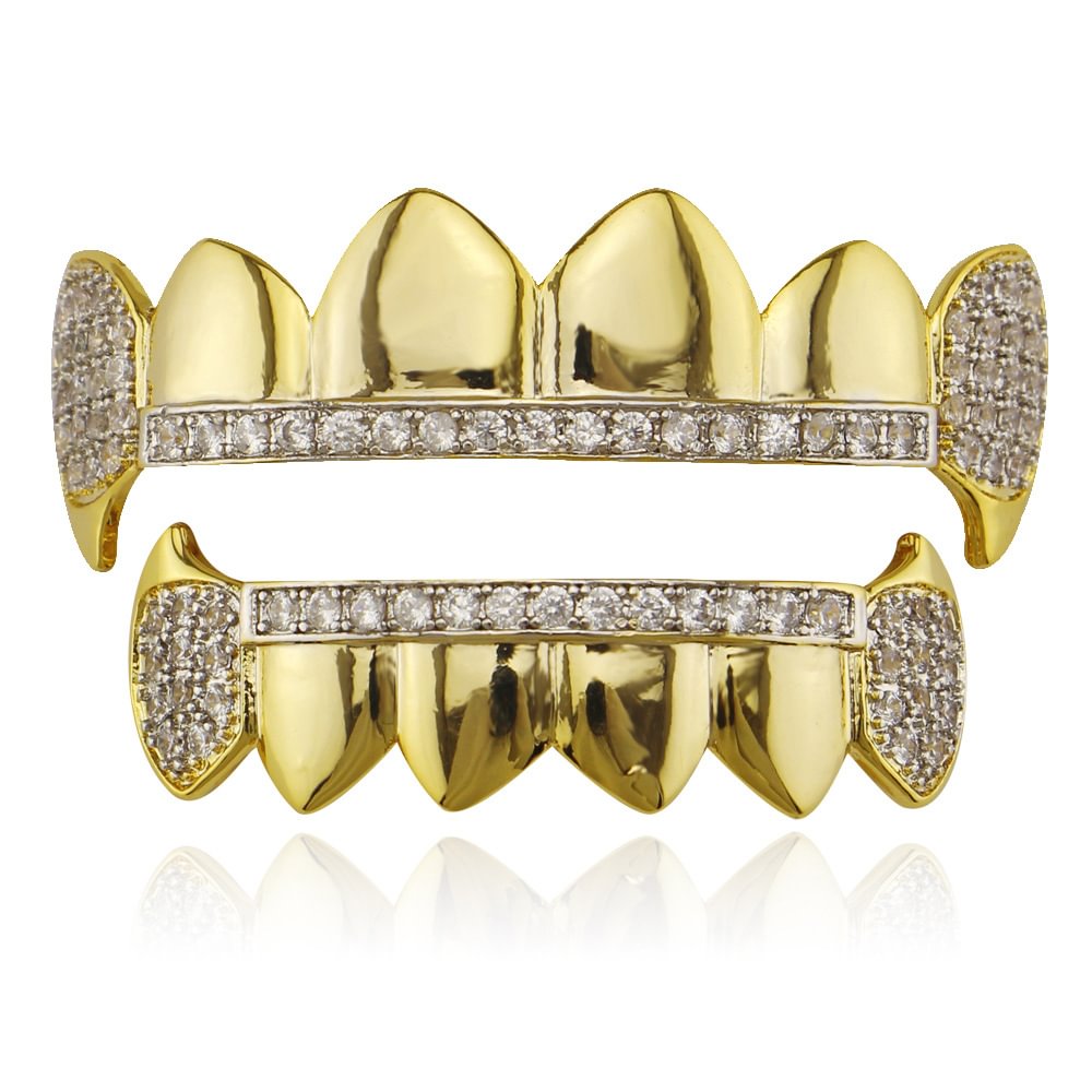 Gold Plated Iced Out CZ Grillz Set-VESSFUL