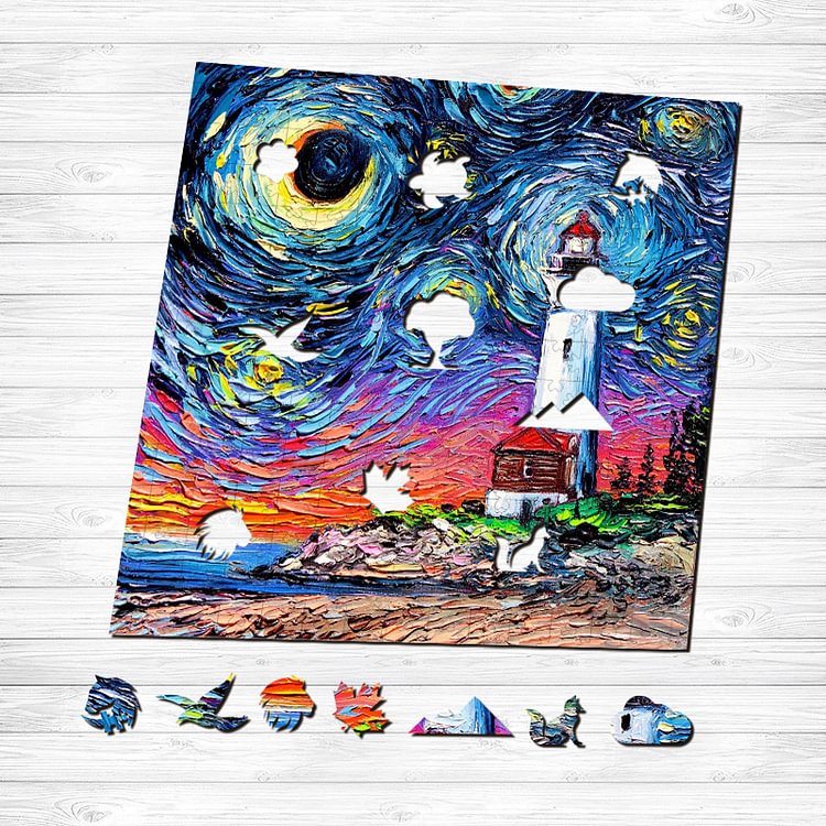 Van Gogh Starry Sky - Lighthouse Wooden Puzzle