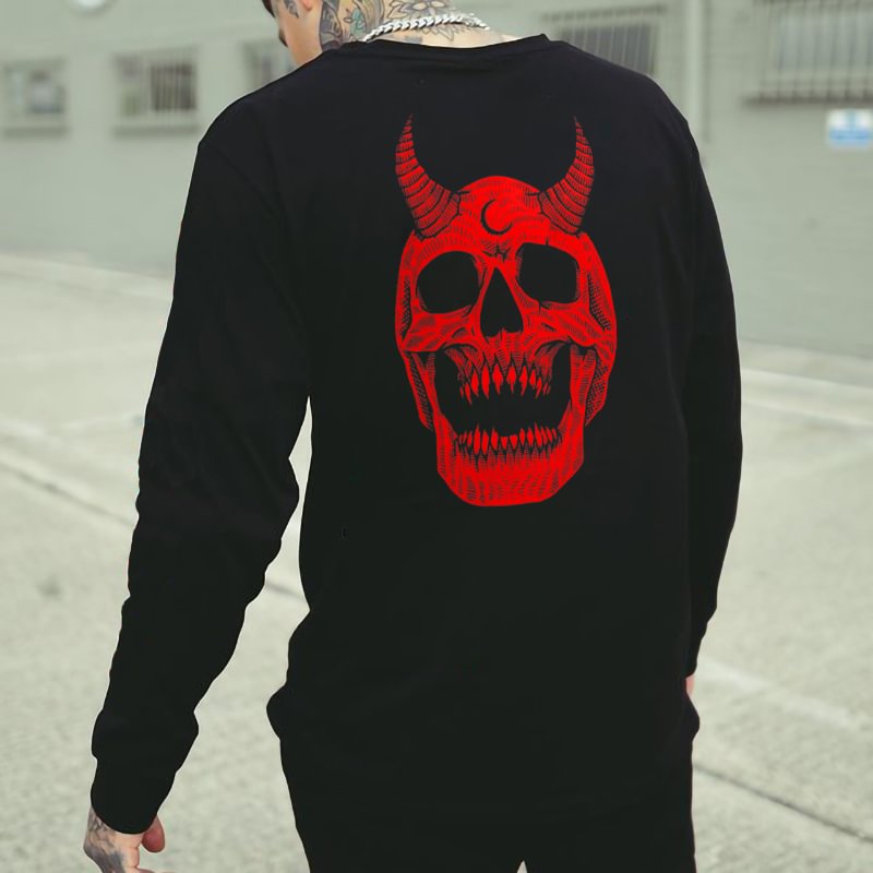 Demon skull printed designer fashion sweatshirt -  UPRANDY