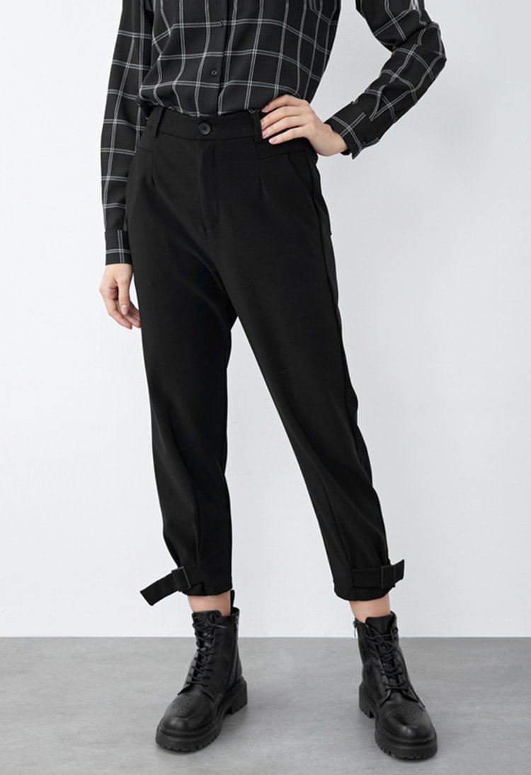 SDEER Pleated And Receiving Mouth Black Knickers Trousers