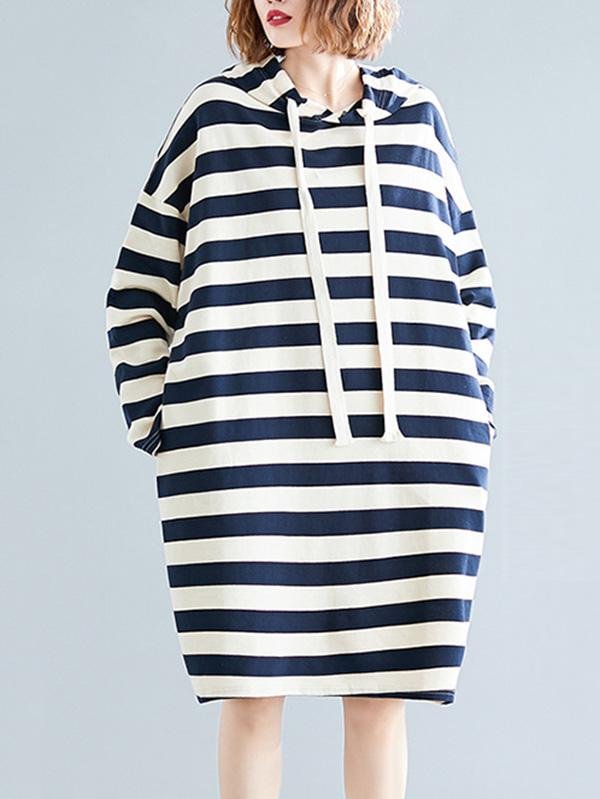 Casual Striped Hoodie Sweatshirt Dress